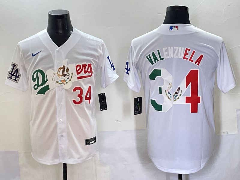 Men 2025 Los Angeles Dodgers #34 Valenzuela White Nike MLB Jersey style 7035->los angeles dodgers->MLB Jersey